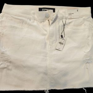 Express white denim distressed skirt